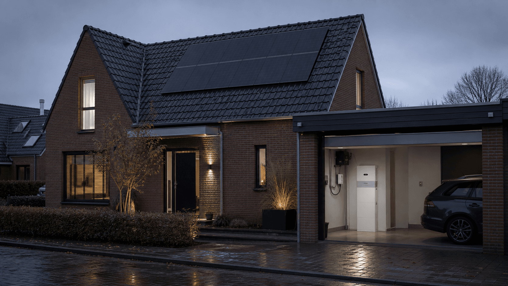 Nederlandse woning met zonnepanelen en een professioneel geïnstalleerde thuisbatterij