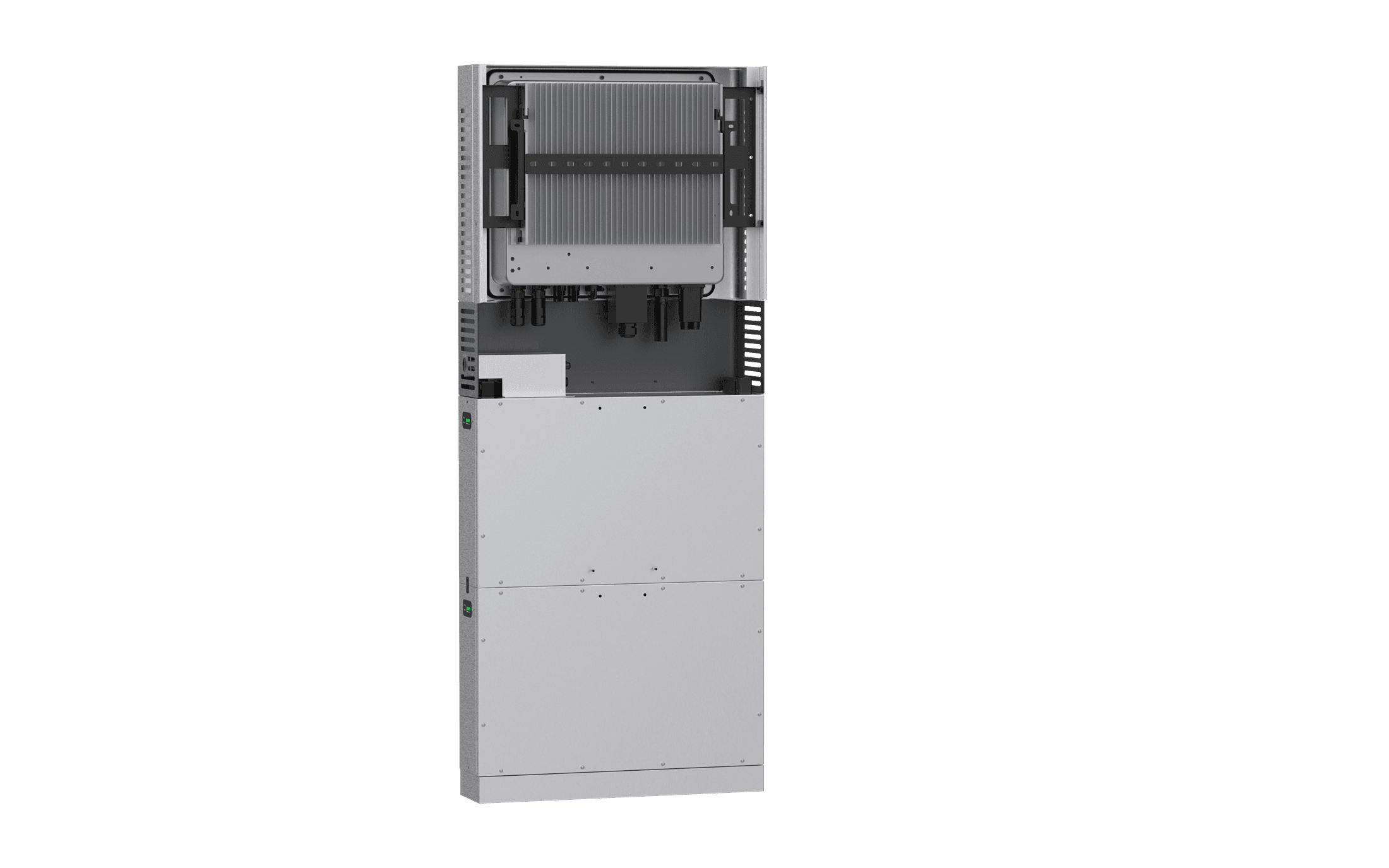 Open vooraanzicht van de FEB PowerX 1 PLUS met bereikbare omvormer en kabelruimte