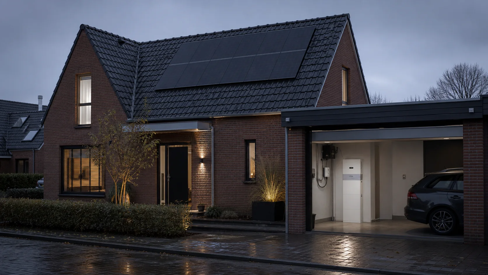 Nederlandse woning met zonnepanelen en een professioneel geïnstalleerde thuisbatterij