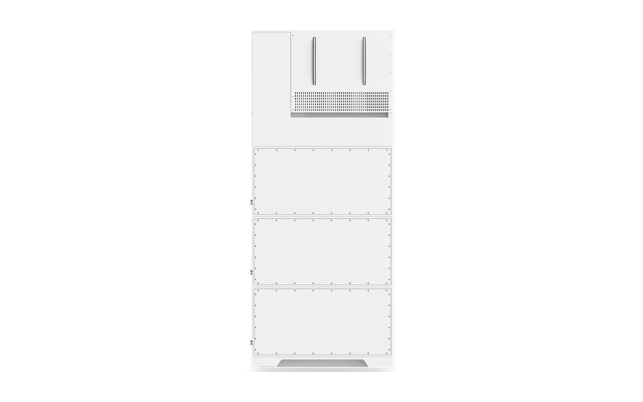 Achterzijde van de HYXi HTA met wandbeugel, montagerails en ventilatierooster